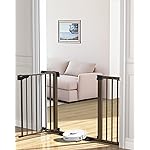 Cumbor 29.7-46 Baby Gate for Stairs, Mom\'s Choice Awards Winner-Auto Close Dog Gate for the House, Easy Install Pressure Mounted Pet Gates for Doorways, Easy Walk Thru Wide Safety Gate for Dog, Brown
