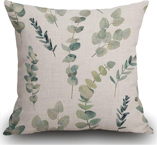 Smooffly Cushion Cover Decorative Green Leaf Watercolor multipack Eucalyptus Branches Hand Floral with Plant Objects on White Natural Greenery Twig 18x18 Inch Throw Pillow Cover Pillowcase