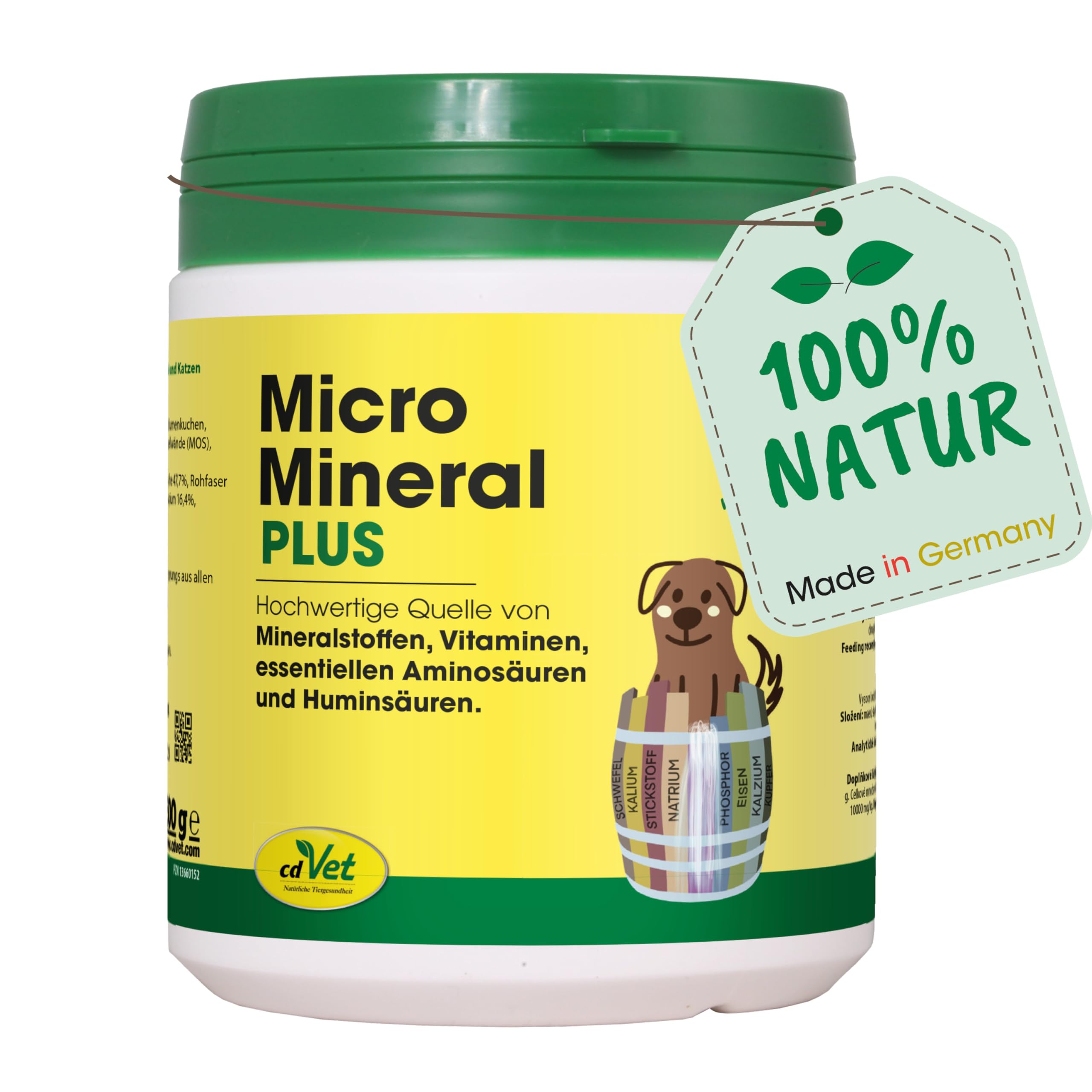 cdVet Naturprodukte MicroMineral plus Hund & Katze 500 g - extra Zink und Selen - Vitamin, Mineralstoff- und Spurenelementgeber - Magensäurebinder - Schadstoffebinder - Magen-Darm Regulation -