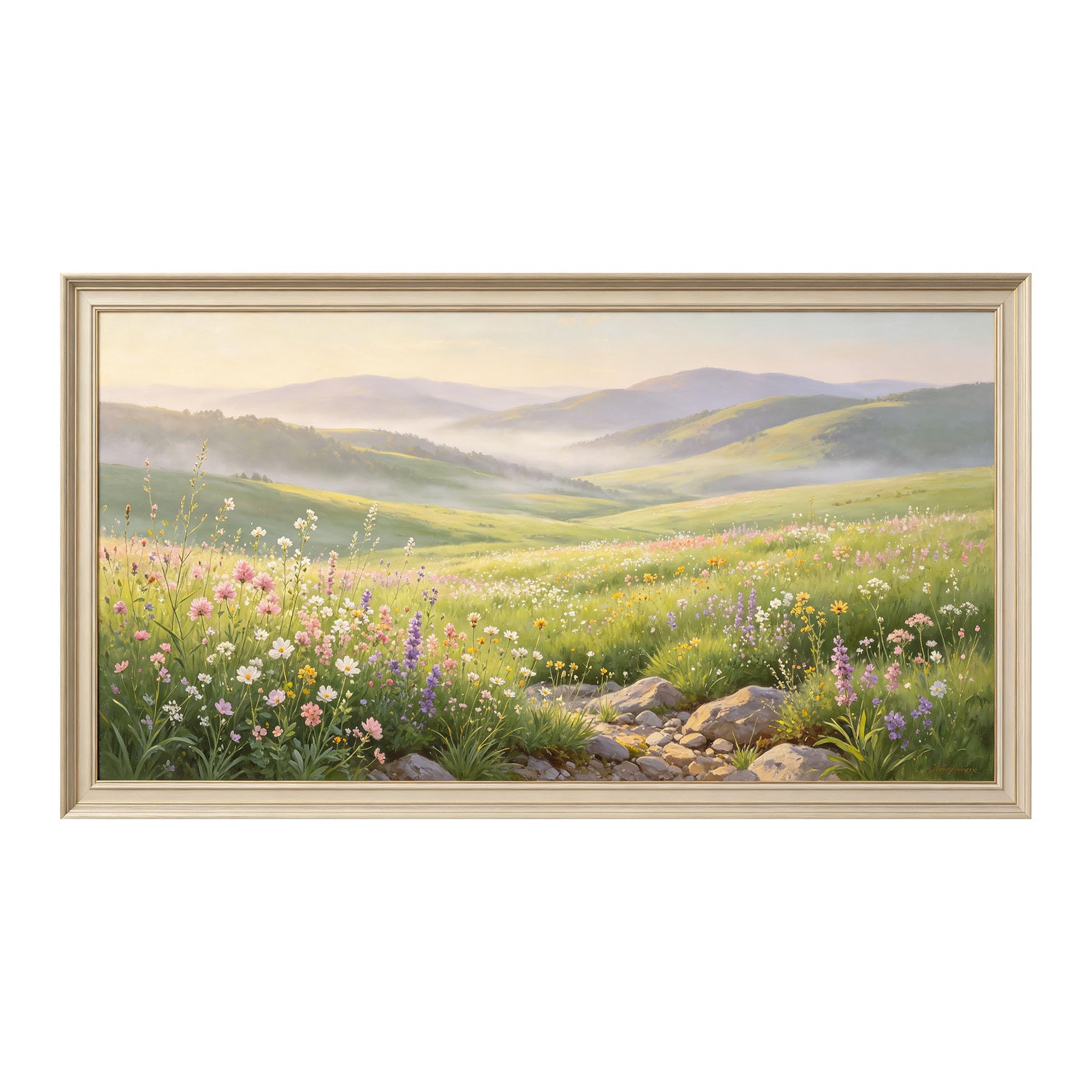 Yzpallescene 3D Framed Wall Art 50cm×100cm Panoramic Wildflower Meadow Landscape Impressionist Oil Painting Large Size SelfAdhesive Removable Wall Decor Prints Artwork for Living Room Bedroom Office