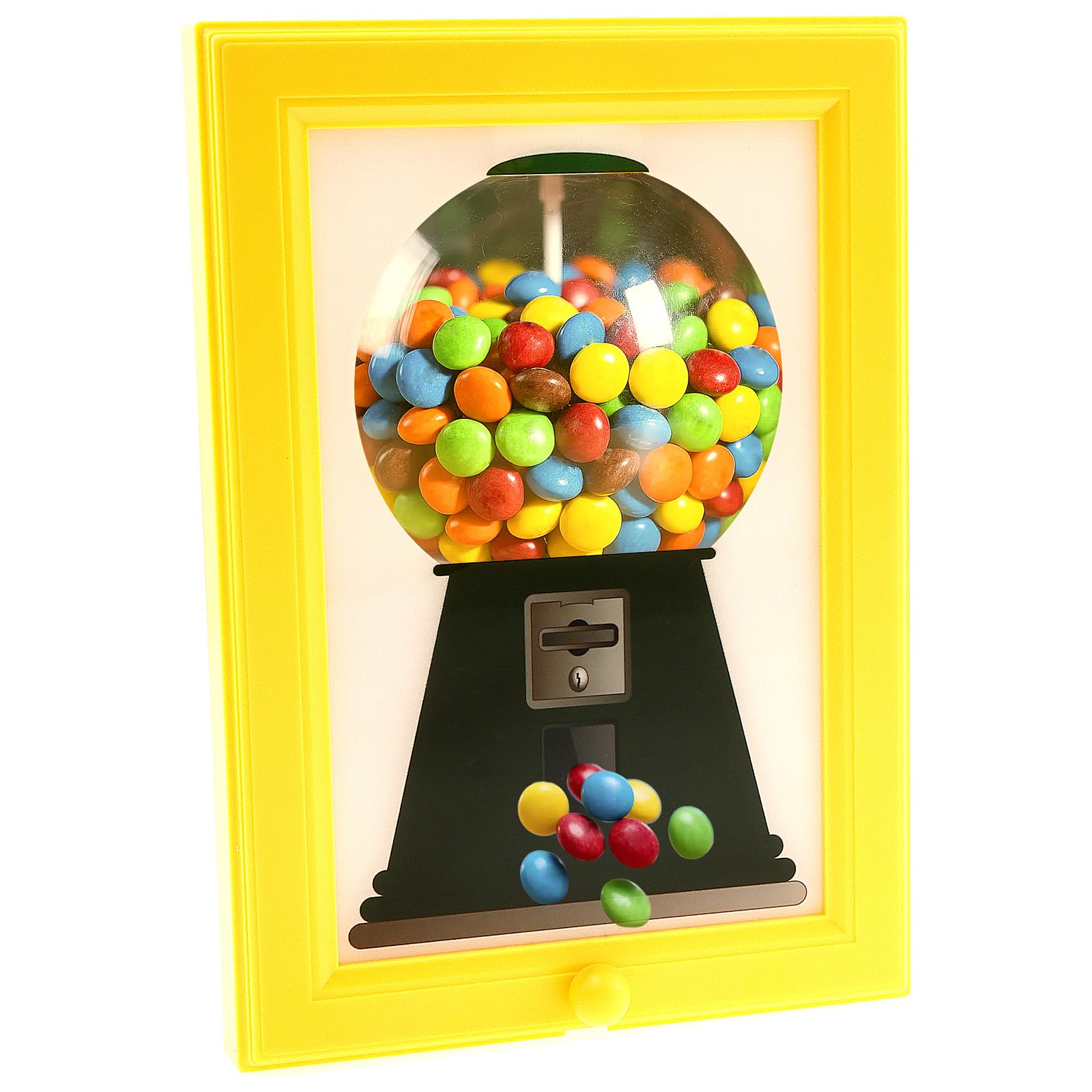 GUIJZSLTRG Picture Frame Sweet Dispenser for Kids, Creative Stand on Table Gumball Machine in Frame, Cute Hanging Candy Dispenser Home Decor for Candies Nuts Dog Cat Treats Holiday Presents (Yellow)