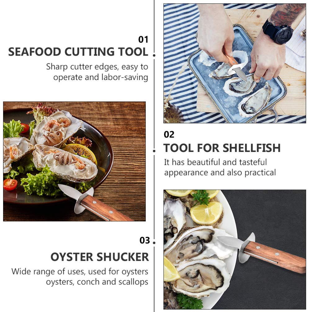 2 Ouvre-Huîtres Et Décortiqueurs De Fruits De Mer En Acier Inoxydable - Pour Huîtres, Moules, Crevettes, Crabes - Manche En Bois - 3