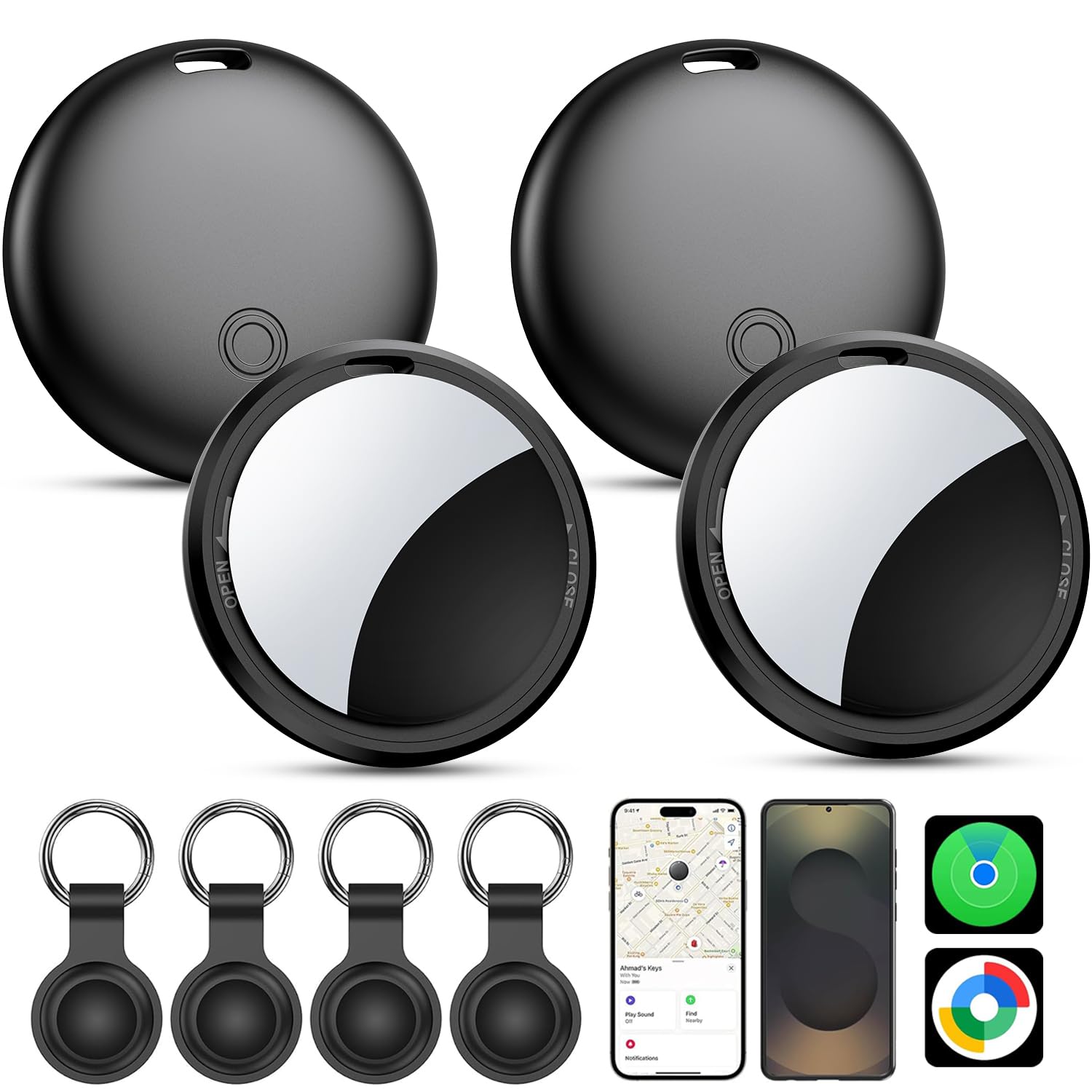 Tracker Tag Android e IOS, 4 Pezzi Smart tag Android, Funziona con Google Dov'è App e Apple Find My,Trova Oggetti Tracker Tag Bluetooth Localizzatore Chiavi per Chiavi/Bagagli/Valigie