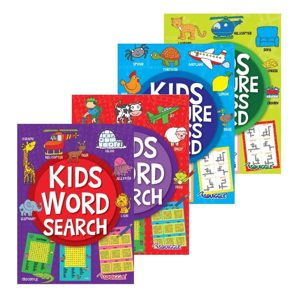 Sixstore Word Search, Crossword Puzzle Book Set of 4, Books of Wordsearches and Crossword, Size 27 x 20cm