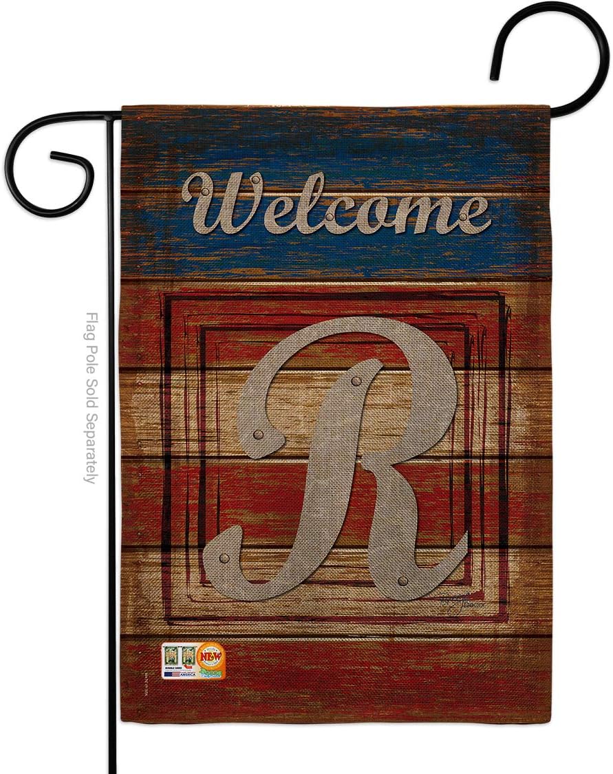 Star and Stripes Patriotic R Initial Garden Flag Monogram Patriotism Independence Memorial United State American Small Decorative Gift Yard House Banner Double-Sided Made In USA 13 X 18.5
