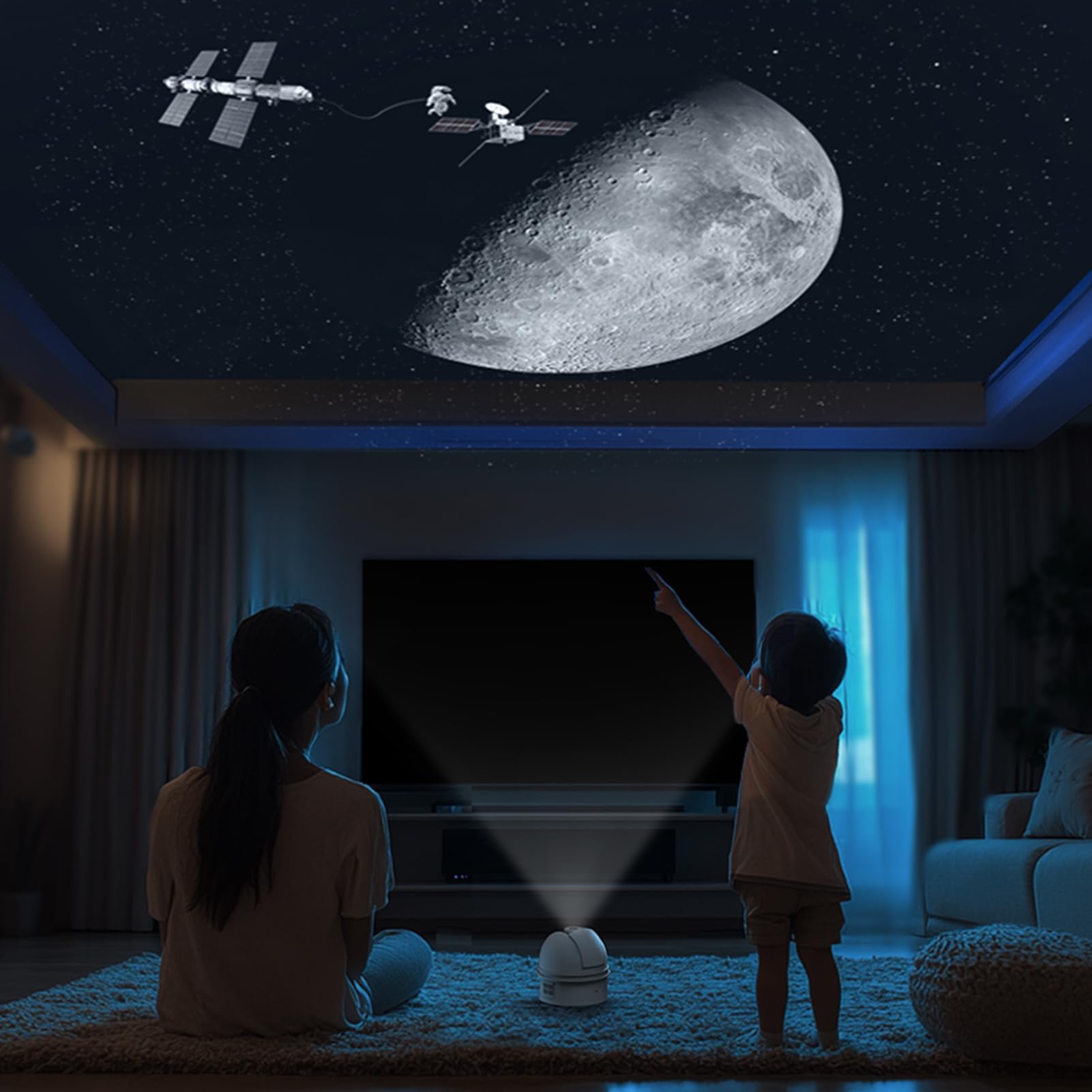Eacam Projecteur D'étoiles D'astronomie, Lentille HD, Veilleuse Rotative, Minuterie D'arrêt Automatique, Connaissance de L'espace pour les Enfants (Commentaire vocal version BT)