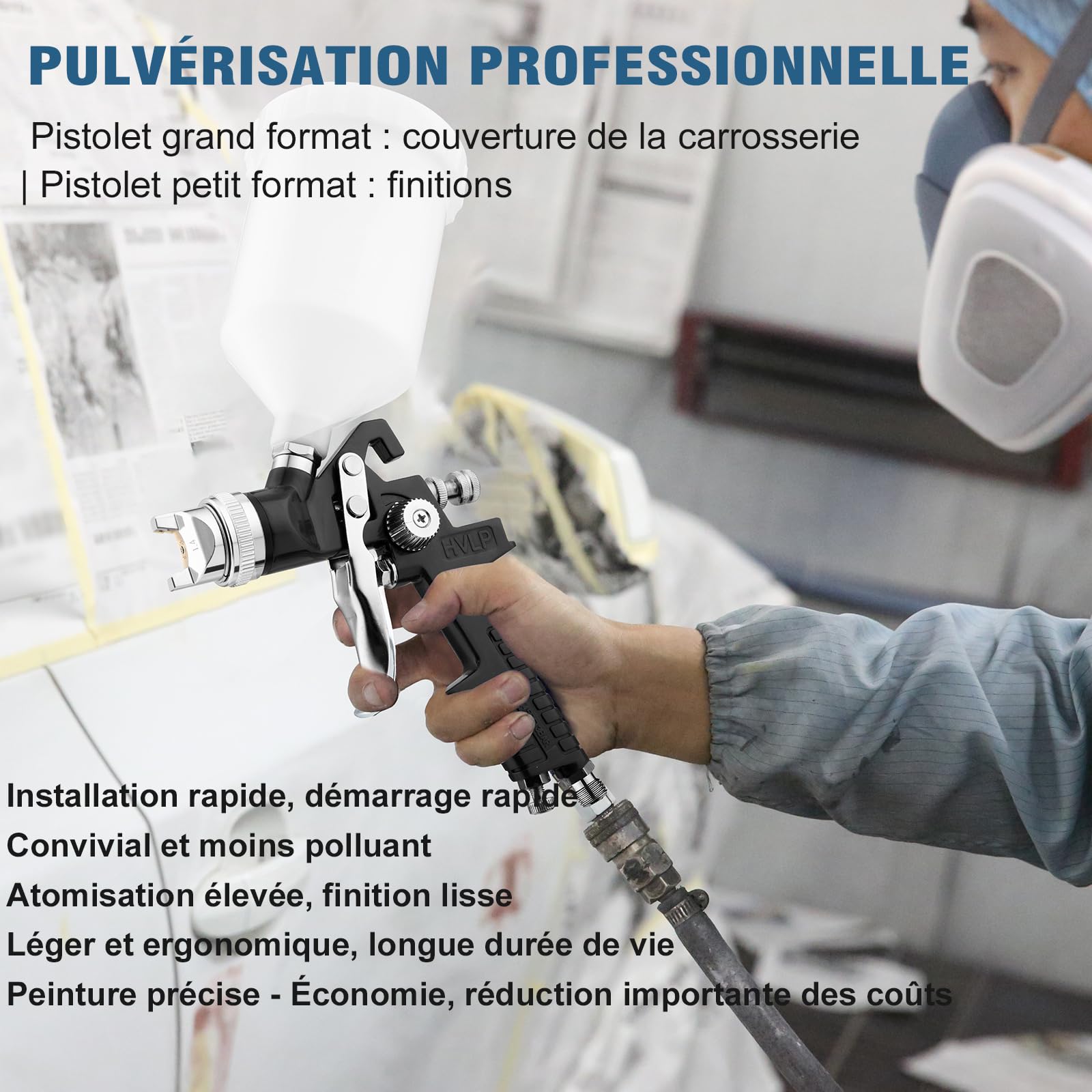 2-in-1 HVLP Pulvérisateurs de Peinture avec buse de 0,8mm Buses 125ML Tasse et 1,4 mm Buses 600ML Tasse Pistolet pulvérisateur Professionnel pour Peinture de Meubles de Voiture (Noir)