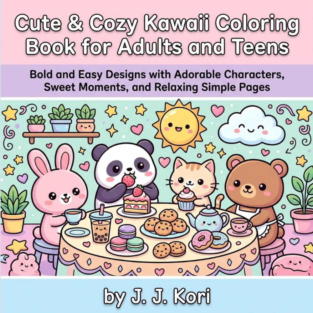 Cute & Cozy Kawaii Coloring Book: Relaxing Art for Adults & Teens with Adorable Animals & Delightful Scenes: Stress-Free Coloring with Bold Designs, Cozy Moments, and Simple, Satisfying Kawaii Art