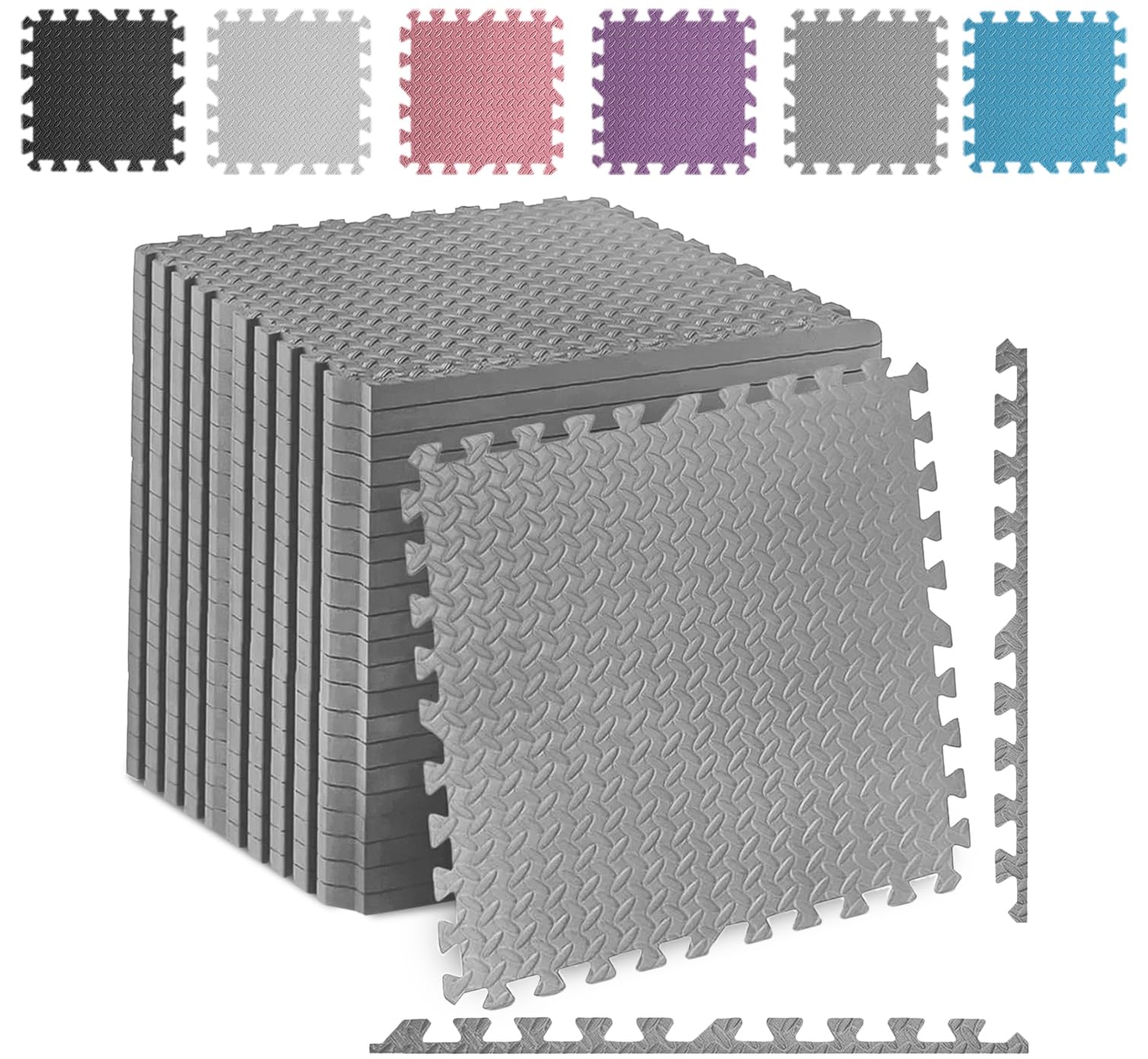 Fk Sports Thick Gym Flooring Mat Leaf 600x600x12mm (Grey, 8pcs | 32 sq.ft) Soft Cushion Non-skid mats EVA Rubber foam, Interlocking Puzzle Floor Tiles kids toddlers for home Yoga Workout
