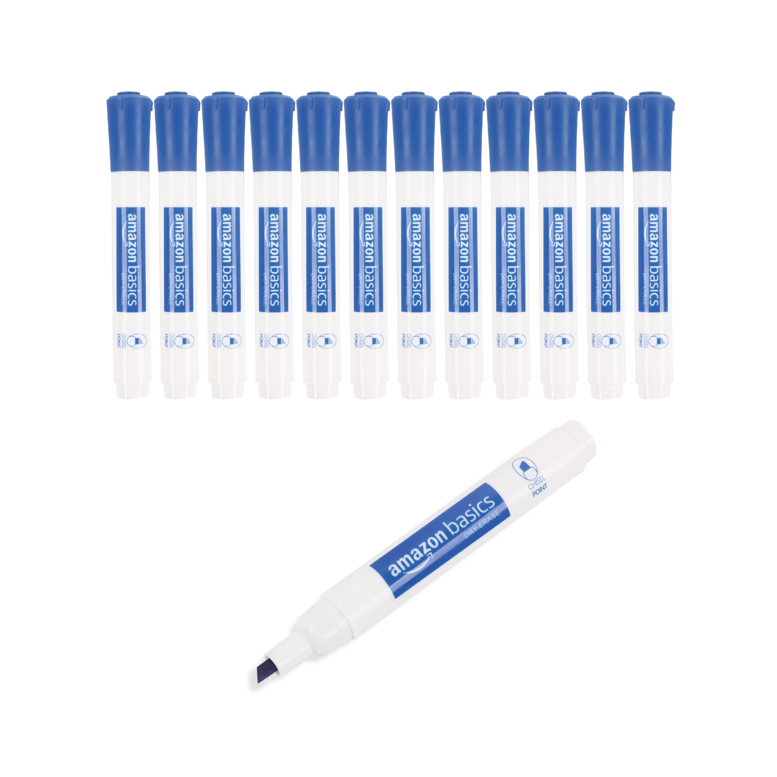 Amazon Basics Dry Erase Markers For Whiteboards, Chisel Tip, Low-Odor, Blue, Pack of 12