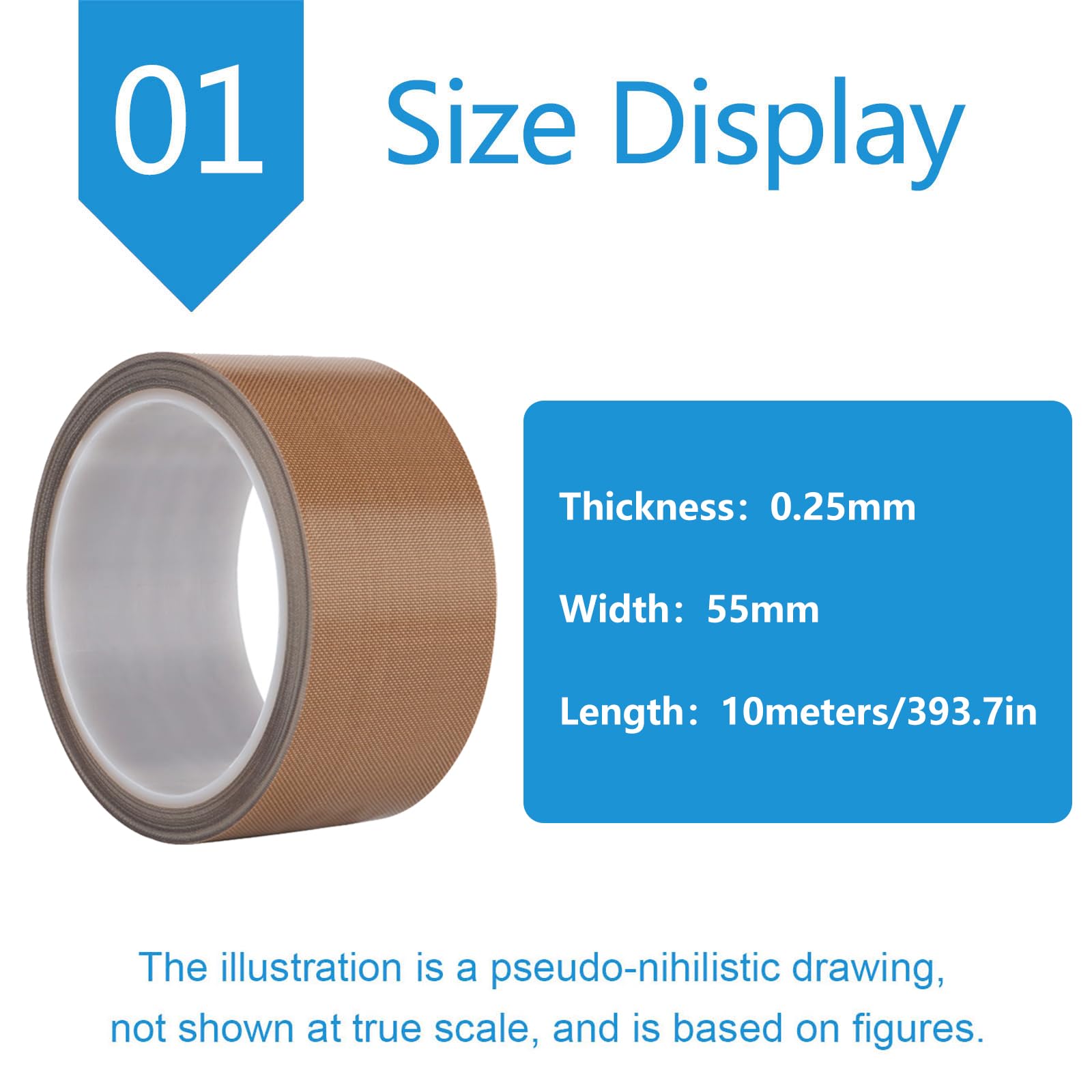 Nastro in vetro, nastro resistente al calore in PTFE - Larghezza 5,5 cm, lunghezza 10 m, resistenza alla temperatura 260 °C(Thick0.25mm)