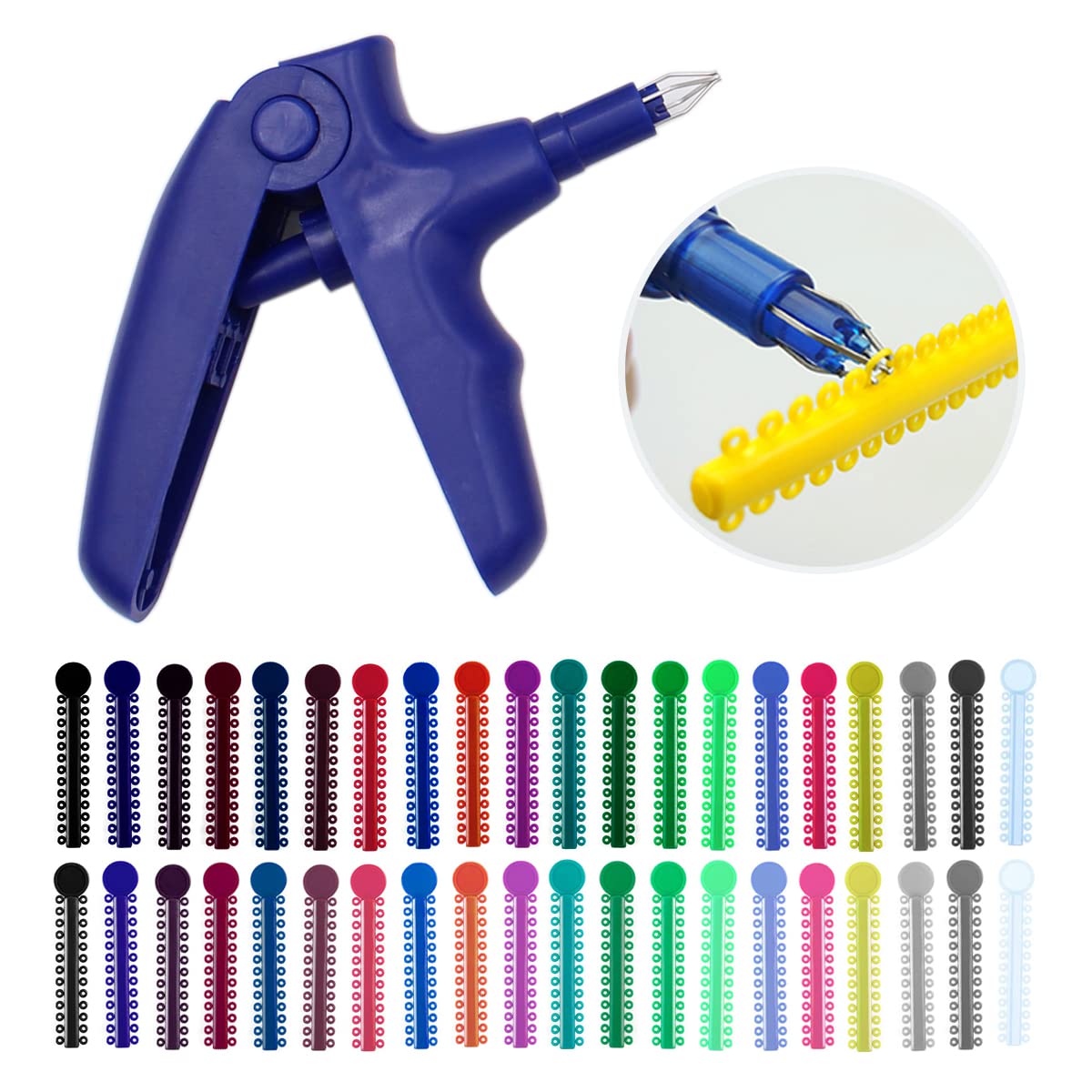 Dental Orthodontic Ligature Gun and Orthodontic Ligature Ties Multi color 1040 pcs, Braces Rubber Band Tool, Orthodontic Braces Kit (Blue)