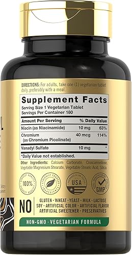 Miniatura 2 de Carlyle Sulfato de vanadilo 10 mg | 180 cápsulas de tabletas | con picolinato de cromo | Vegetariano, sin OMG, suplemento sin gluten