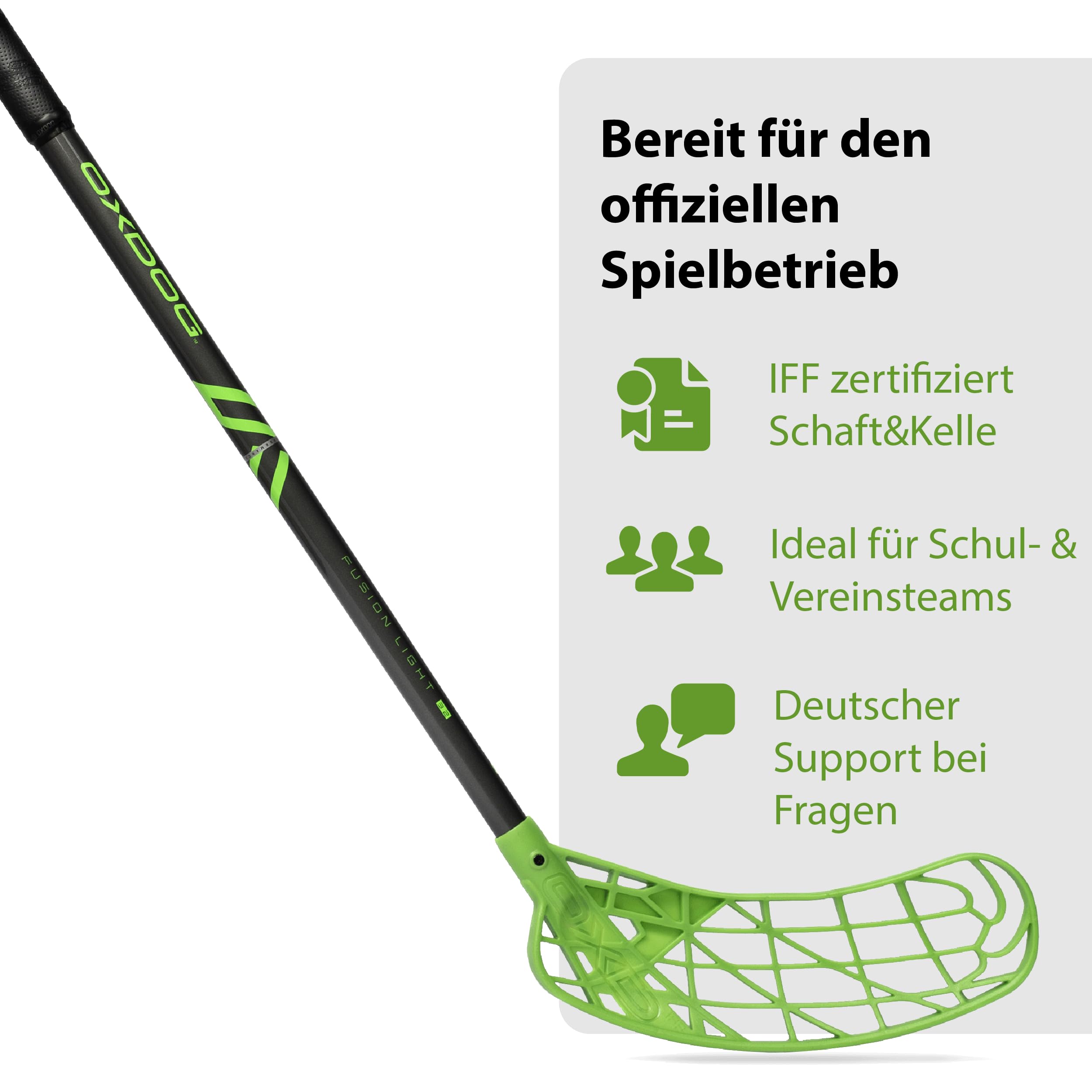 Oxdog Floorballschläger Fusion Light 32, Grey-Green Unihockey Stock - Flex 32, IFF‑Zertifiziert, Deutscher Kundensupport