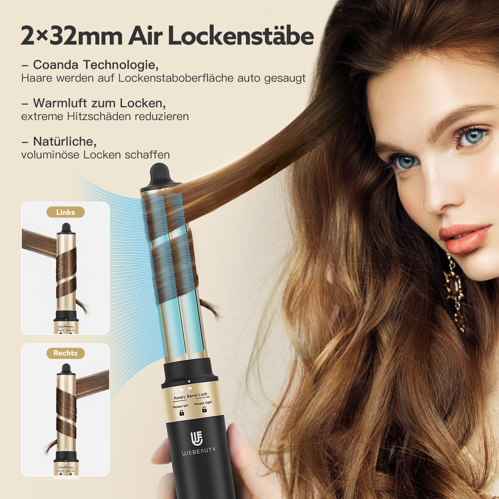 webeauty 6 in 1 Airstyler, Hochgeschwindigkeit Föhn mit Föhnbürste-Schwarz | 110,000U/Min,30M/S, Föhn mit Föhnbürste, Rundföhnbürste, Air Lockenstäbe, 500 Millionen Negative Ionen Hairstyler