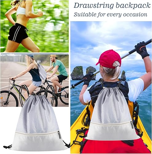 Miniatura 7 de Bolsa mochila con cordón, mochila impermeable con cordón y bolsillo con cremallera, bolsas de gimnasio con cordón, bolsa de natación para hombres y