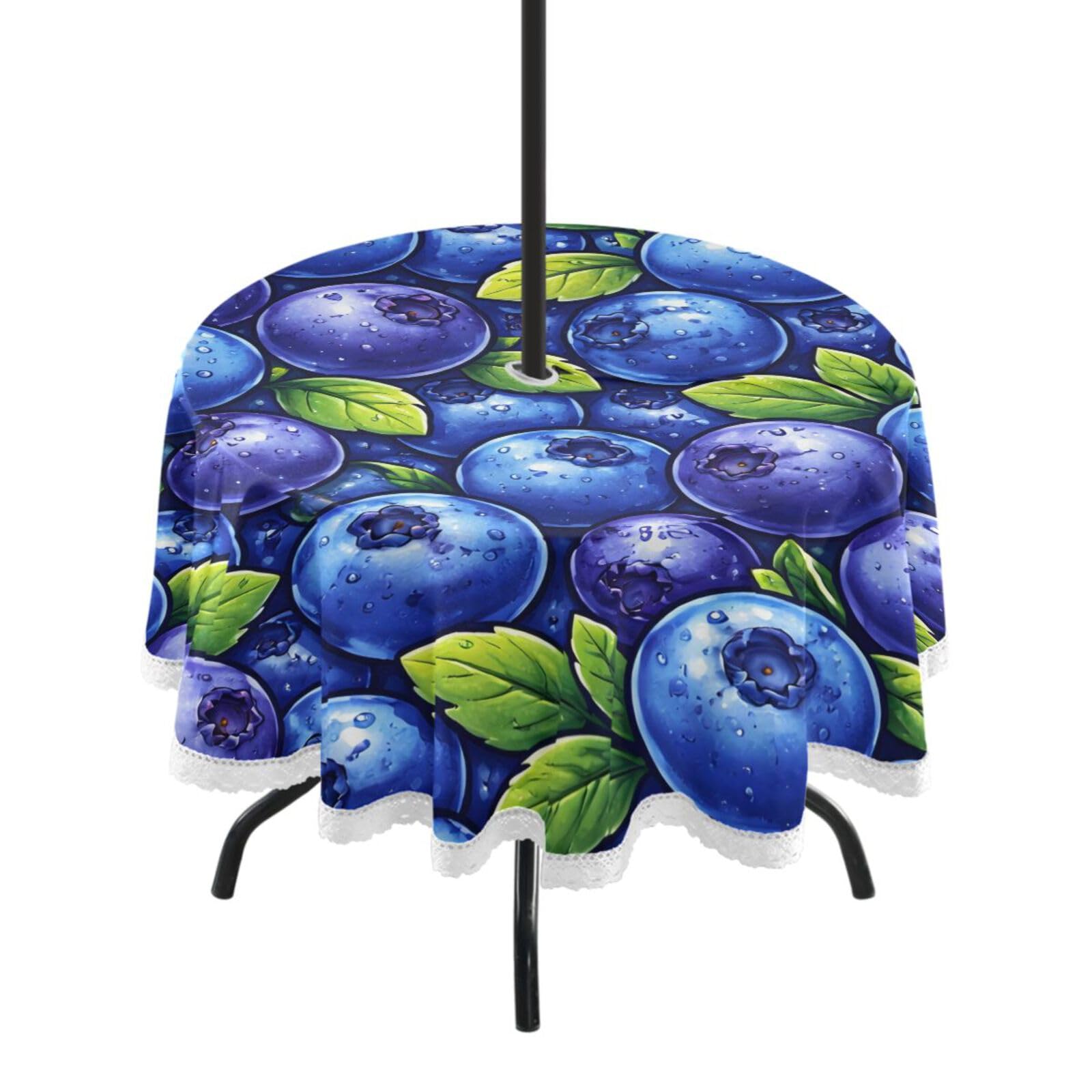 Ttgoth Blueberries Outdoor Table Cloth 152 cm Water Stain & Resistan Tablecloth Wipeable Table Cover with Parasol Hole & Zipper for Garden Patio Party Picnic