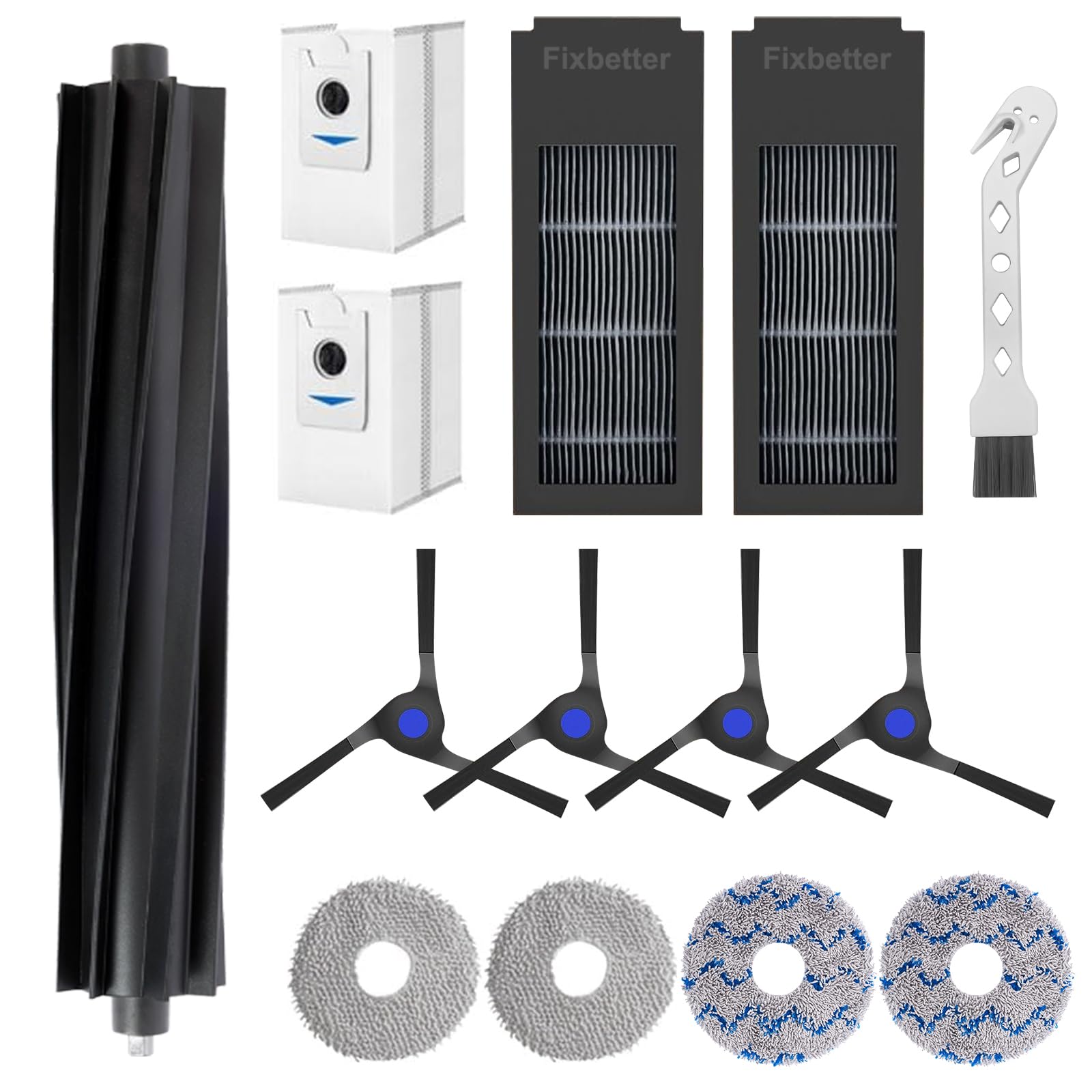 Accessories Kit for ECOVACS DEEBOT X2 Omni Robot Vacuum Cleaner Spare Parts. 1 Main Roller Brush, 2 Hepa Filters, 4 Mop Pads, 4 Side Brush, 3 Dust Bags, 1 Brush (14 Pack)