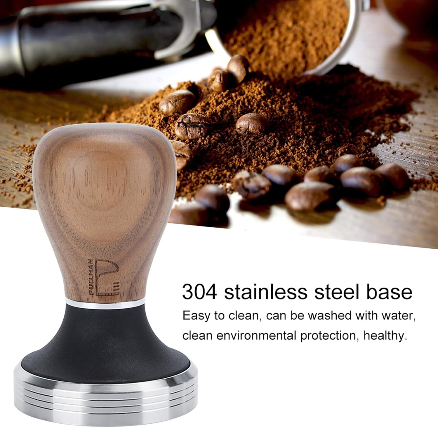 58mm Espresso Tamper,Wooden Coffee Tamper,Espresso Hand Tamper 304 Stainless Steel Flat Coffee Tamper Powder Pressed Hammer with Height Adjustable Wooden Handle(Original dark wood)