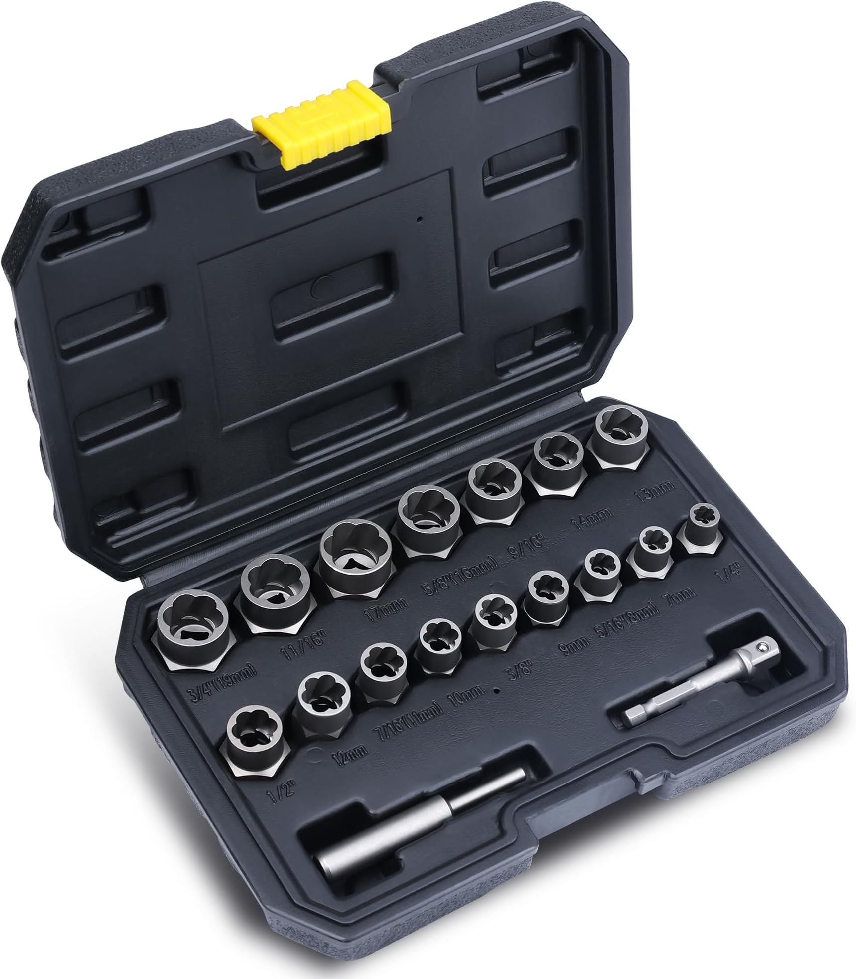 B BOSI TOOLS Impact Bolt & Nut Remover Set, 18 Pieces Bolt Extractor Tool Set, Stripped Lug Nut Remover, Extraction Socket Set for Removing Damaged, Frozen, Rusted, Rounded-Off Bolts, Nuts & Screws