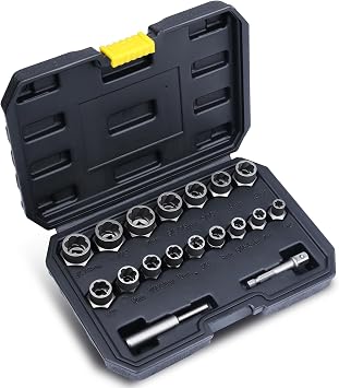 Impact Bolt & Nut Remover Set, 18 Pieces Bolt Extractor Tool Set, Stripped Lug Nut Remover, Extraction Socket Set for Removing Damaged, Frozen, Rusted, Rounded-Off Bolts, Nuts & Screws
