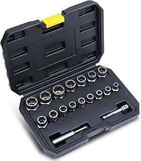 Impact Bolt & Nut Remover Set, 18 Pieces Bolt Extractor Tool Set, Stripped Lug Nut Remover, Extraction Socket Set for Removing Damaged, Frozen, Rusted, Rounded-Off Bolts, Nuts & Screws