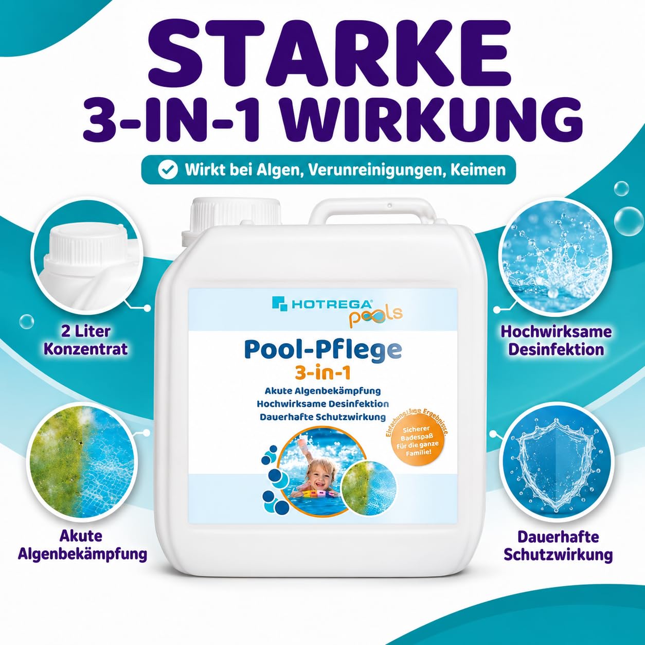 HOTREGA Pool-Pflege 3in1 Konzentrat 4L | Algenvernichter & Desinfektion