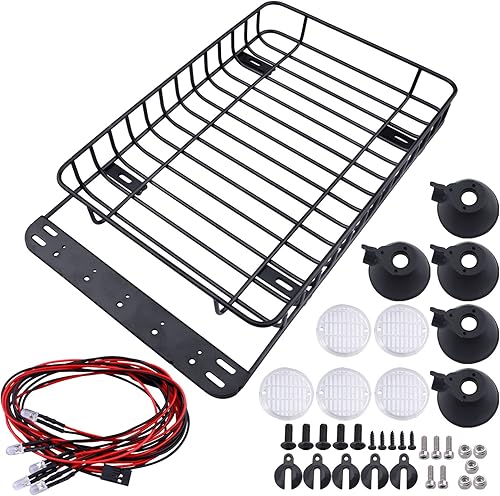 Miniatura 6 de Juego de portaequipajes de techo de metal para coche RC con luces LED para 110 RC Crawler Car TRX-4 Axial SCX10 90046 SCX10 III AXI03007 Redcat Gen