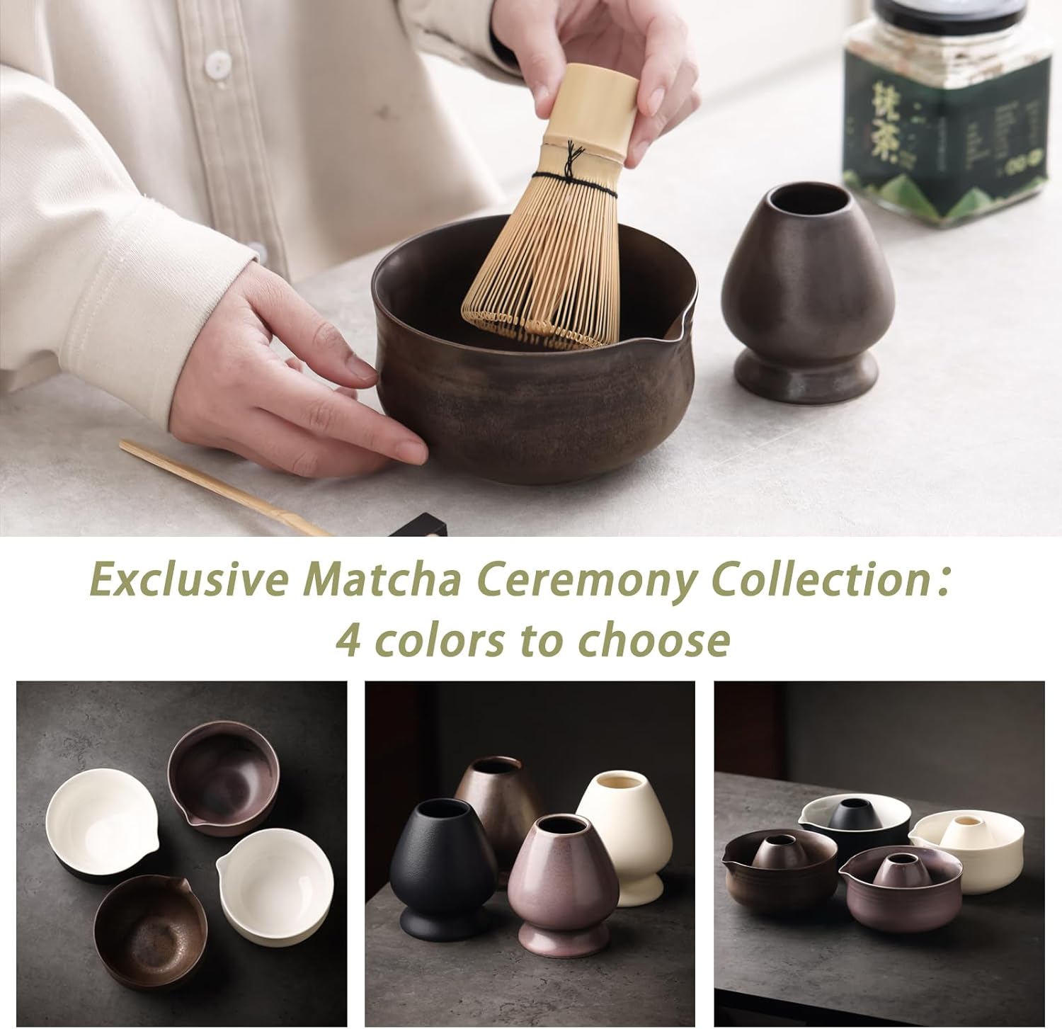 Matcha Set, Japanese Tea Set Includes Matcha Bowl with Spout, Matcha Whisk Holder (chasen), Bamboo Matcha Whisk and Bamboo Scoop, Ceramic Matcha Kit for Tea Lovers - Image 8