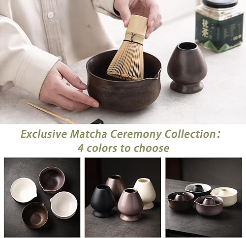 Miniatura 8 de Juego de Matcha, Juego de Té Japonés Incluye Cuenco de Matcha con Pico, Soporte para Batidor de Matcha (chasen), Batidor de Bambú de Matcha y Dorado