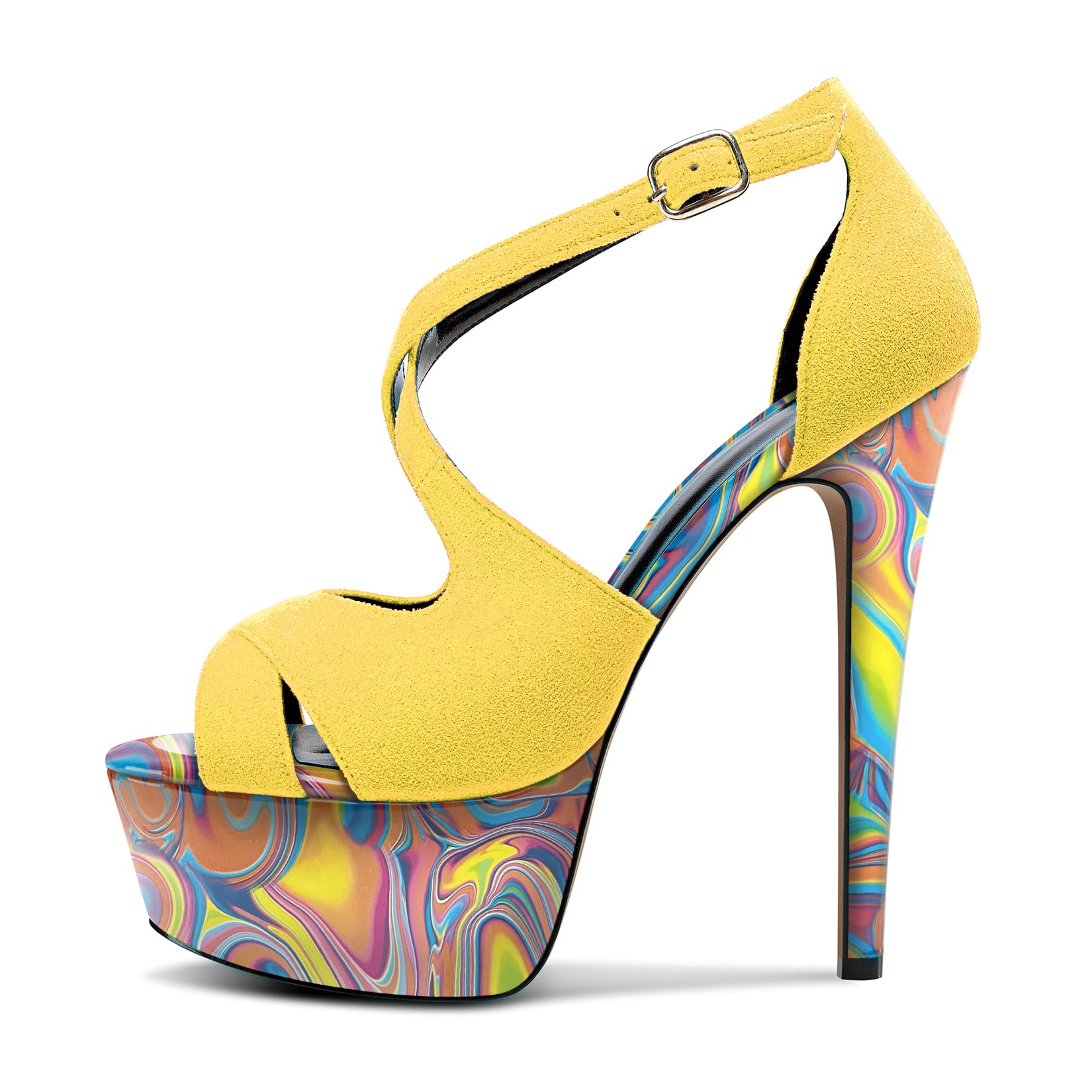 Castamere Peep Open Toe Platform High Stiletto Heel Patchwork Cross-Strap Two-Piece Sandals Sexy Dress 5.9 Inches Heels