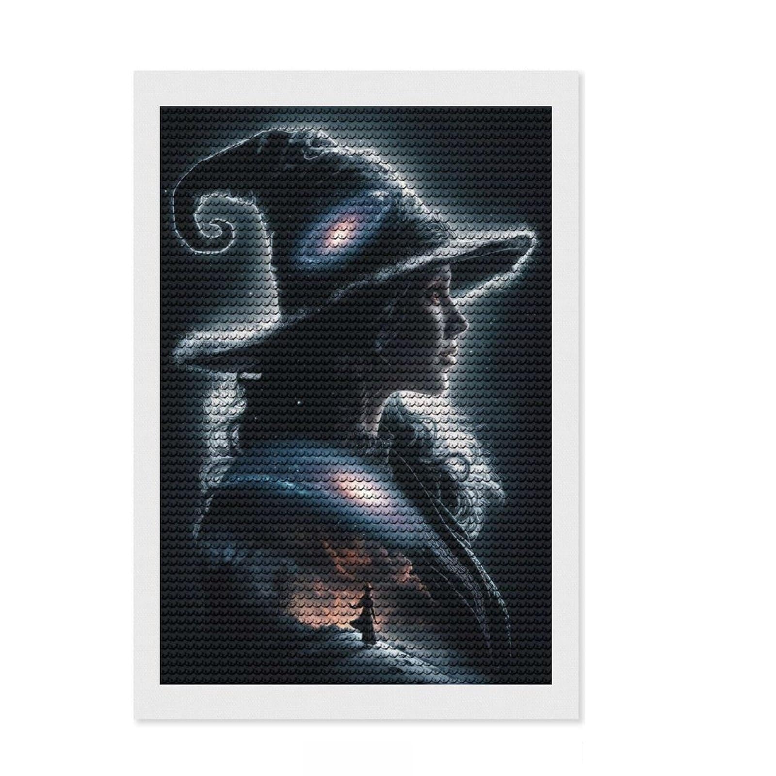 Junmoney Witch with Galaxy Hat Round Drill Diamond Painting 8"x12", Mindful Craft Activity, Simple to Start, Bedroom Decor, Holiday Gift Idea