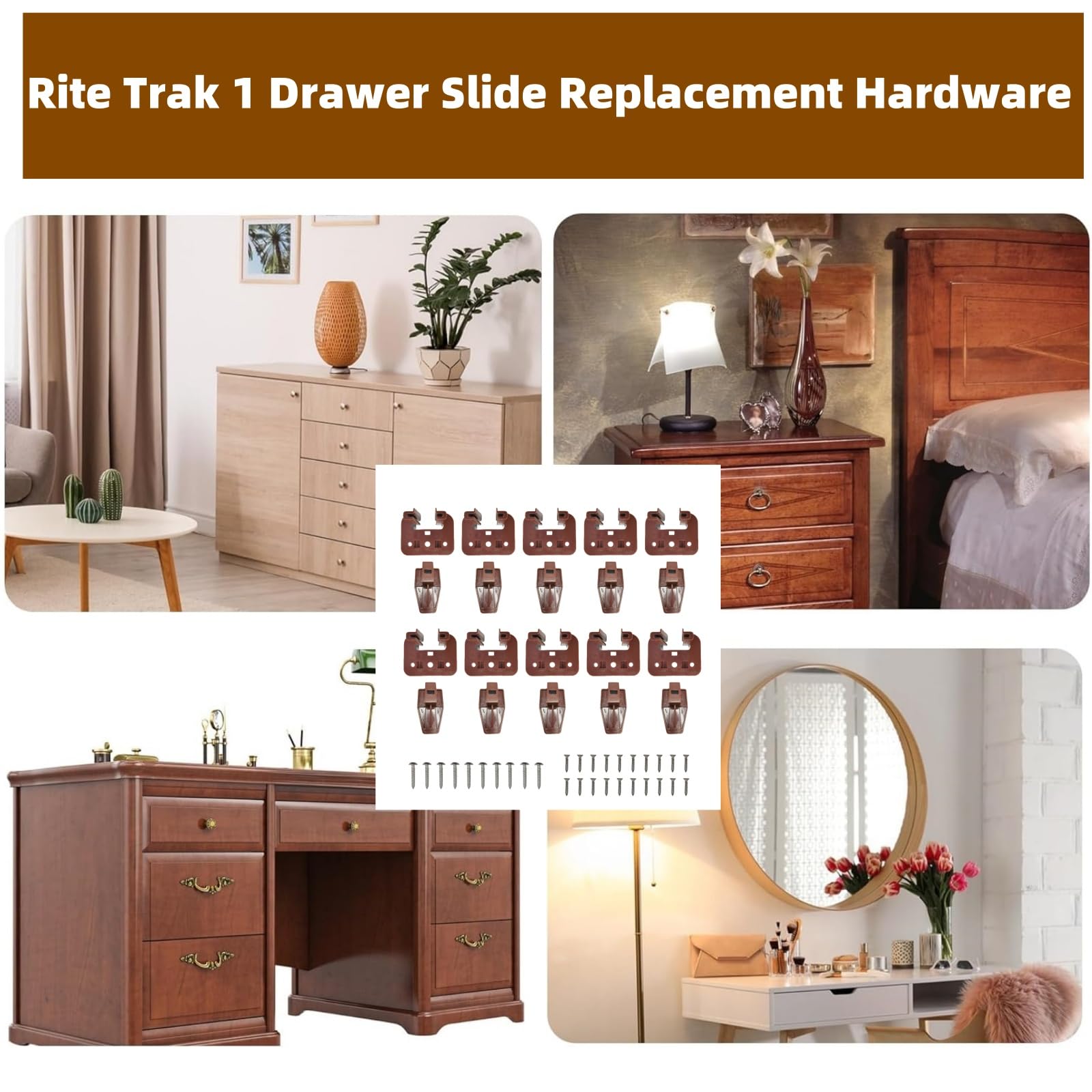 10pcs Rite-Trak I Drawer Track Guide for Kenlin Drawer Guides, Drawer Hardware Replacement of Dresser Center Mount Plastic Drawer Slides, Fits Manufacturer such as Vaughan Bassett, Legacy and Pulask