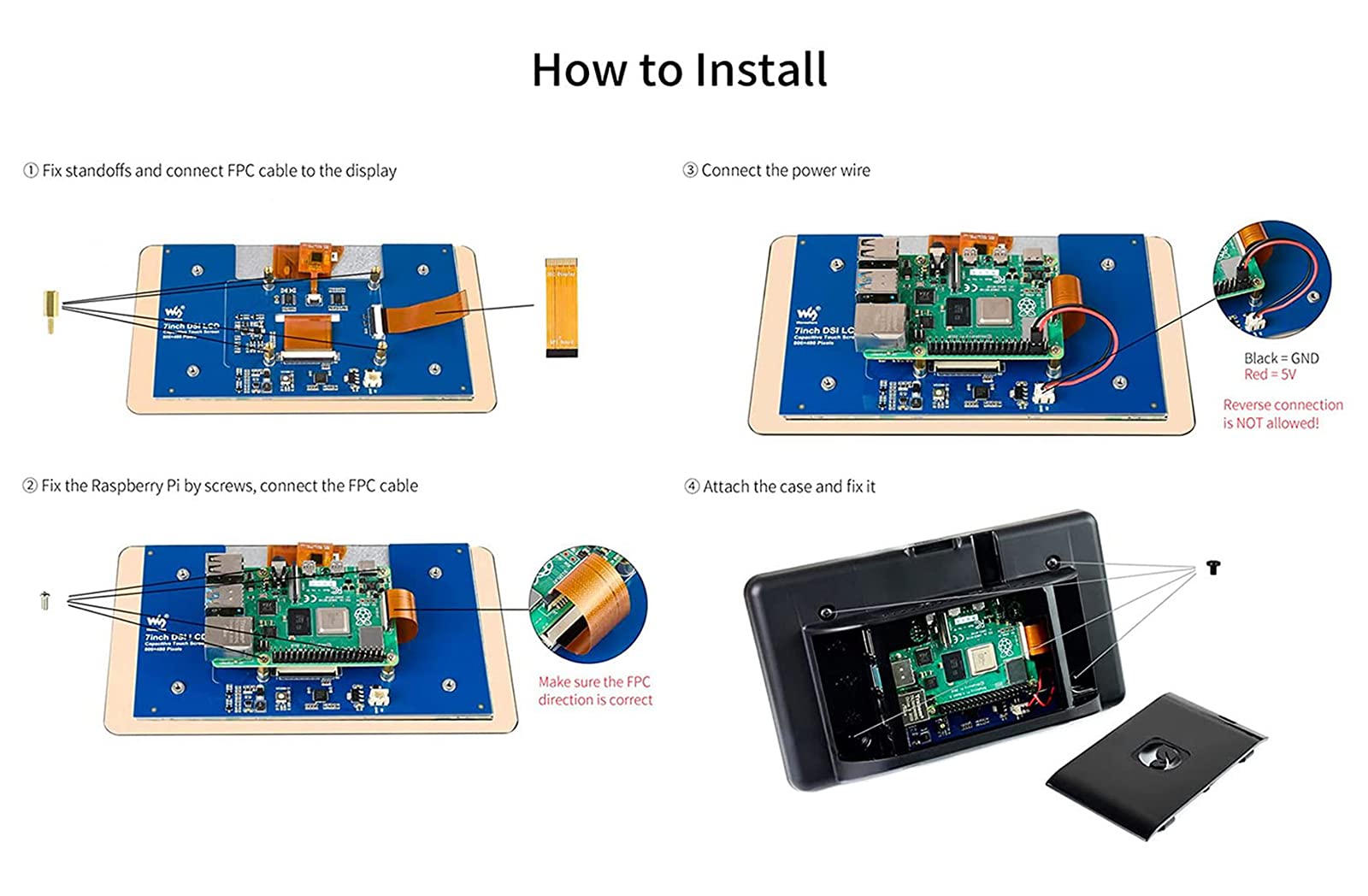 Waveshare 7 Zoll DSI LCD Touchscreen Display mit Schutzhülle für Raspberry Pi 4B, 800x480 TFT Bildschirm Monitor Kapazitives Touch Display Unterstützt Raspbian/Ubuntu/Kali/Win 10 IoT