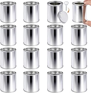 16 PCS Empty Paint Cans with Lids(1/4Pint Size),1/2 Cup Capacity Touch Up Paint Containers, Empty Unlined Tinplate Paint Storage with Can Opener for Leftover Paint, DIY