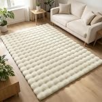 OLANLY Fluffy Faux Fur Area Rugs for Living Room, 4x6 Feet Machine Washable Bubble Area Rug, Soft Shaggy Carpet for Bedroom, Dorms, Nursery Rooms, Home Decor, Cream White