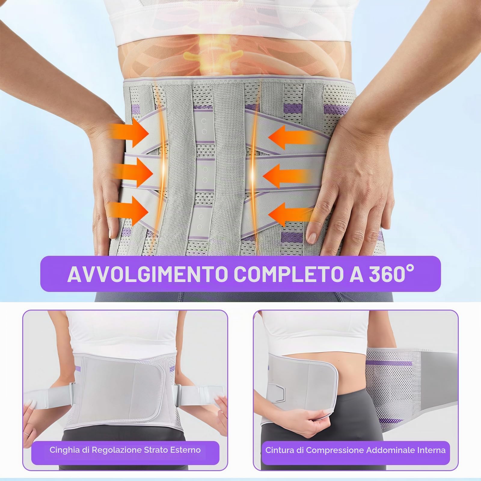Fascia Lombare Supporto Schiena per Donne, Fascia Elastica Lombare Regolabile, Busto Ortopedico Lombar con Stecche, Cintura Lombar Traspirante per Sciatica e Postura - L (Girovita: 95-105cm)