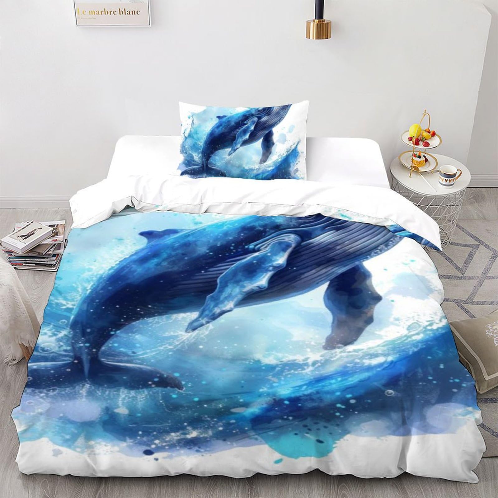 Housse de couette baleine à bosse en microfibre 135x200 cm avec taie d'oreiller