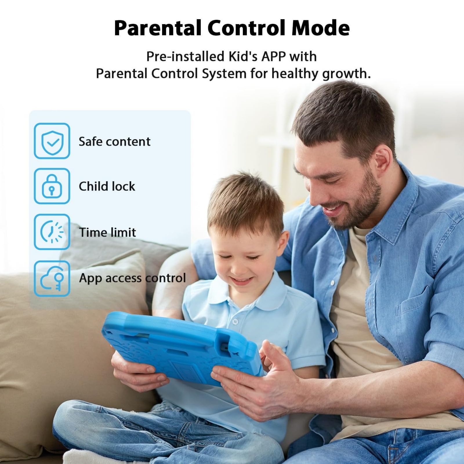 Tablet per bambini, Android 14 da 10 pollici, Octa-core, 8 (4+4) GB di RAM, 64 GB di ROM, IPS HD 1280 x 800, tablet per bambini, WiFi 6, GMS, controllo genitori, contenuti per bambini e protezione