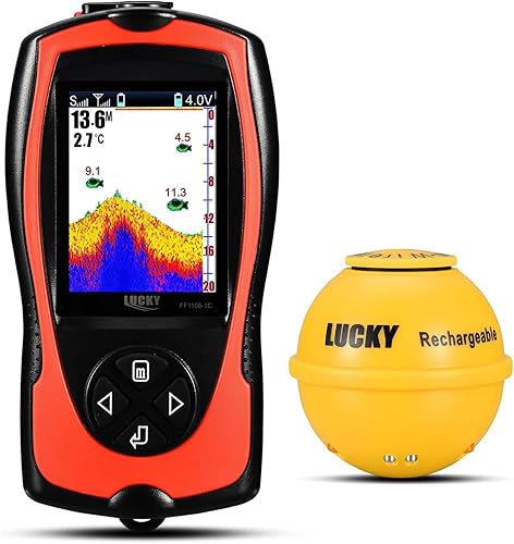 LUCKY Buscador de peces portátil Transductor Sensor de sonar 45 metros Buscador de profundidad de agua Pantalla LCD Ecosonda con lámpara atractiva