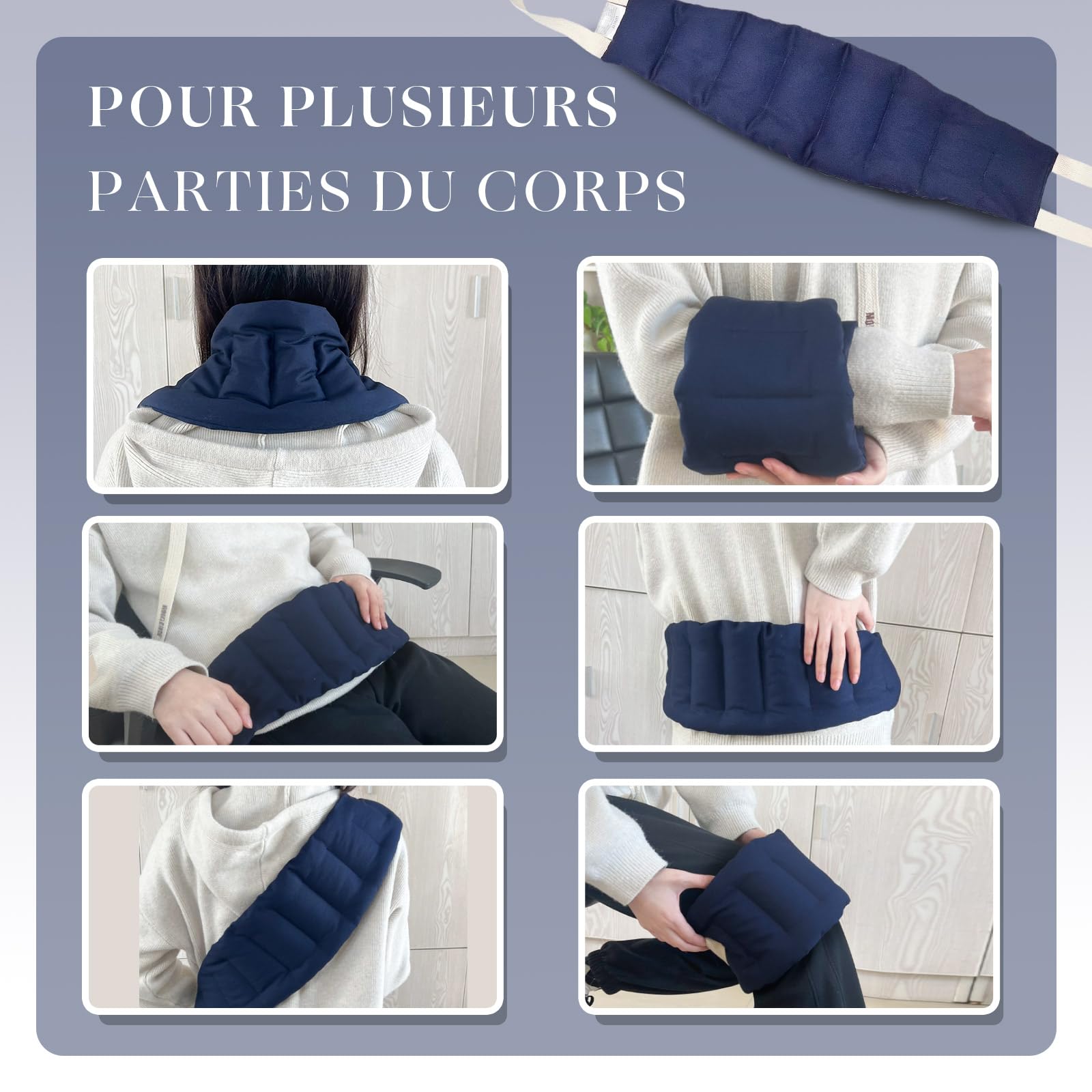 uncn Longue Coussin Chauffant du cou Cervicales Micro Onde, Bouillotte Micro-Onde, graine de lin,noyaux cerises,grande poche chauffante nuque epaule et dos,ventre