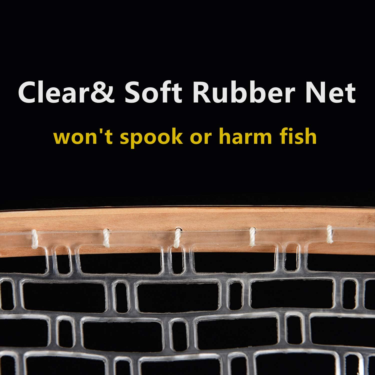Fly Fishing Landing Net with Wood Handle Wooden Frame Soft Rubber Mesh or Waterproof Nylon Mesh Nets with Magnetic Release for Trout Bass Fish Catch and Release