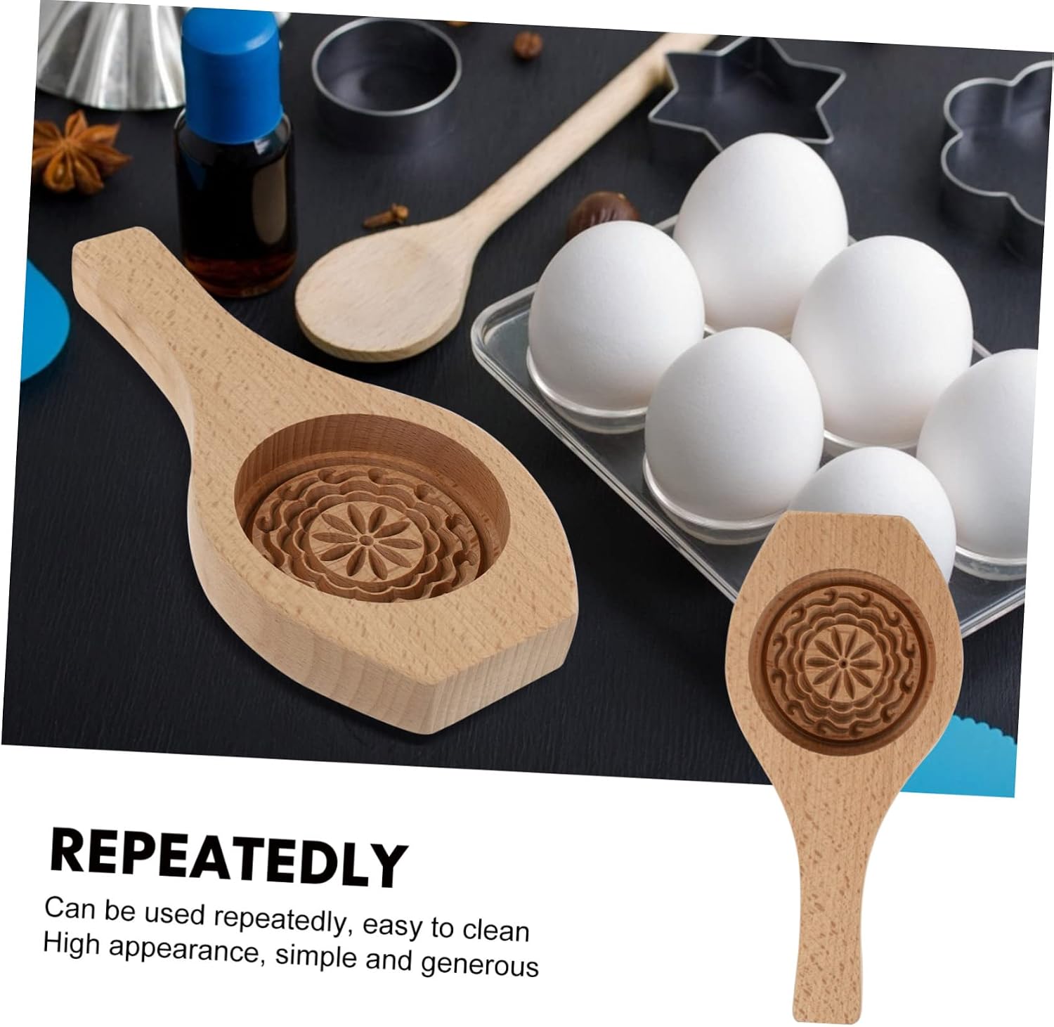 Zerodeko Wood Moon Cake Mold Round Pattern Baking Tool for Pastries and Desserts Safe DIY Mooncake Mould for Traditional Festival Treats and Baking Lovers