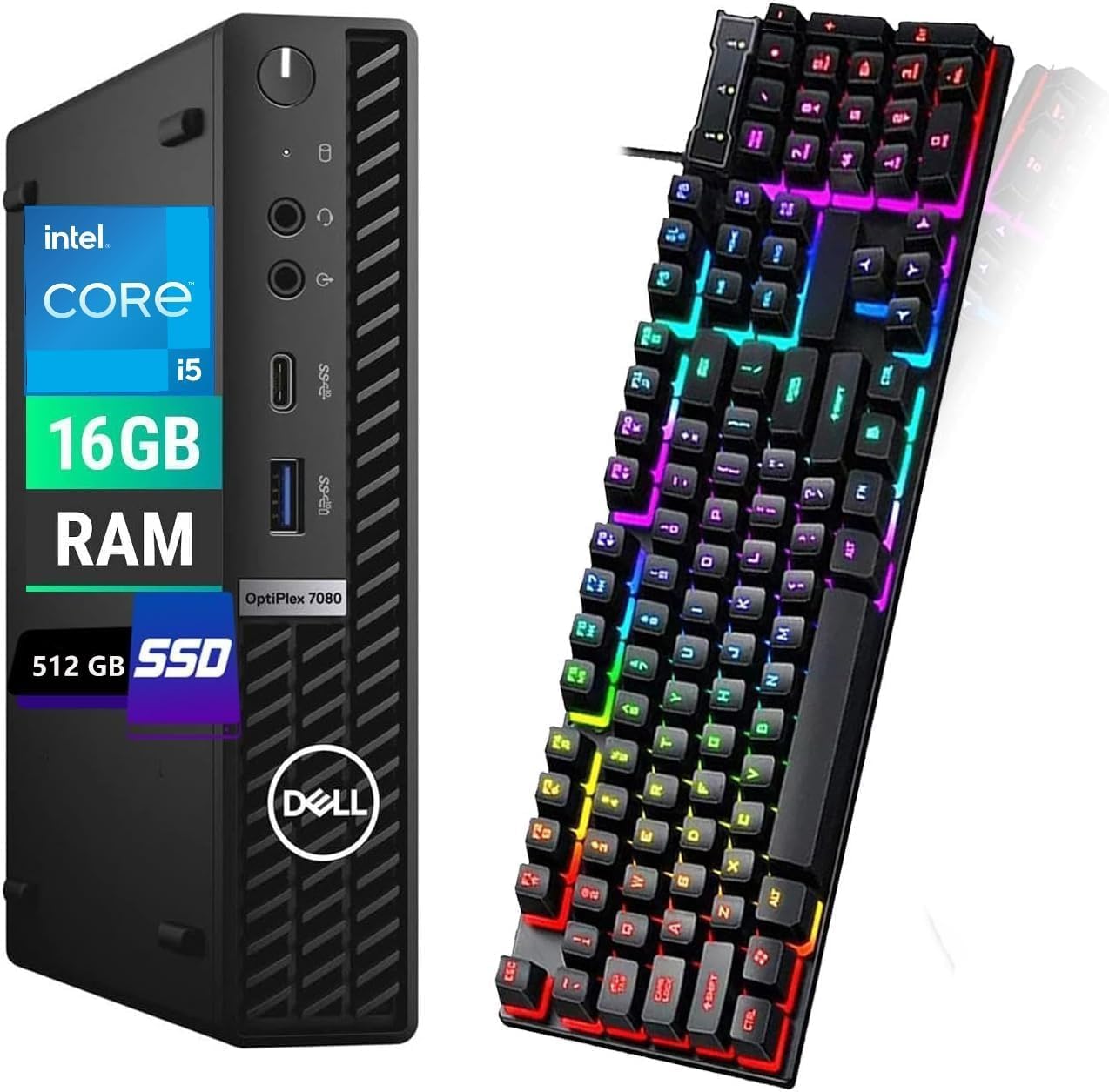 Dell OptiPlex 7080 Mini Desktop Computer PC, Intel i5-10500T, 16GB RAM, 512GB SSD, Keyboard&Mouse, USB WiFi, USB BT, Windows 11 Pro (Renewed)