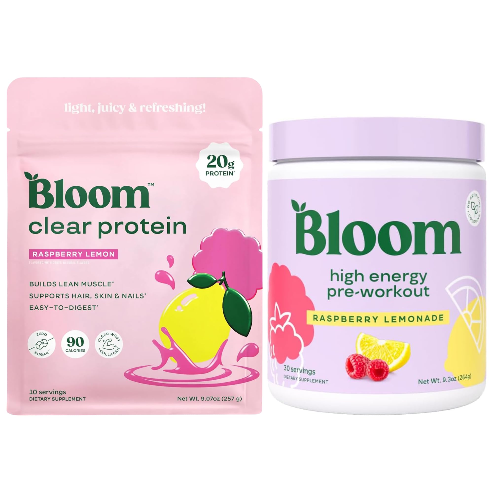 Bloom Raspberry Lemonade Clear Protein and Pre Workout Bundle