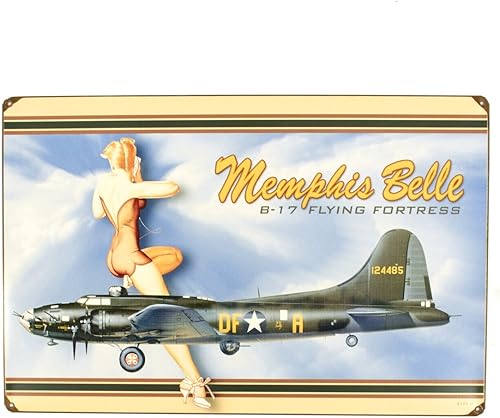 Letrero de metal vintage de la Segunda Guerra Mundial de los Estados Unidos B-17 Memphis Belle
