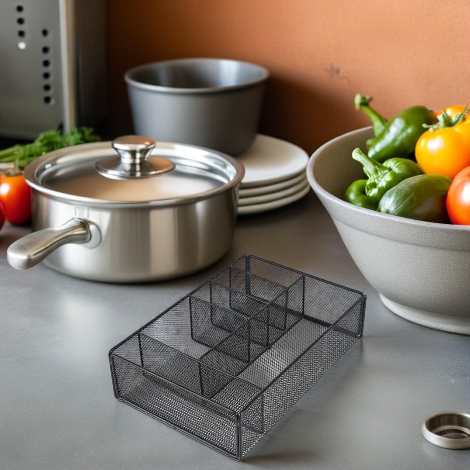 Schwarzer Küchenutensilienhalter aus Metall mit Glatter Oberfläche und Müheloser Reinigung Modernes Design für Party und Küchenorganisation der Arbeitsplatte