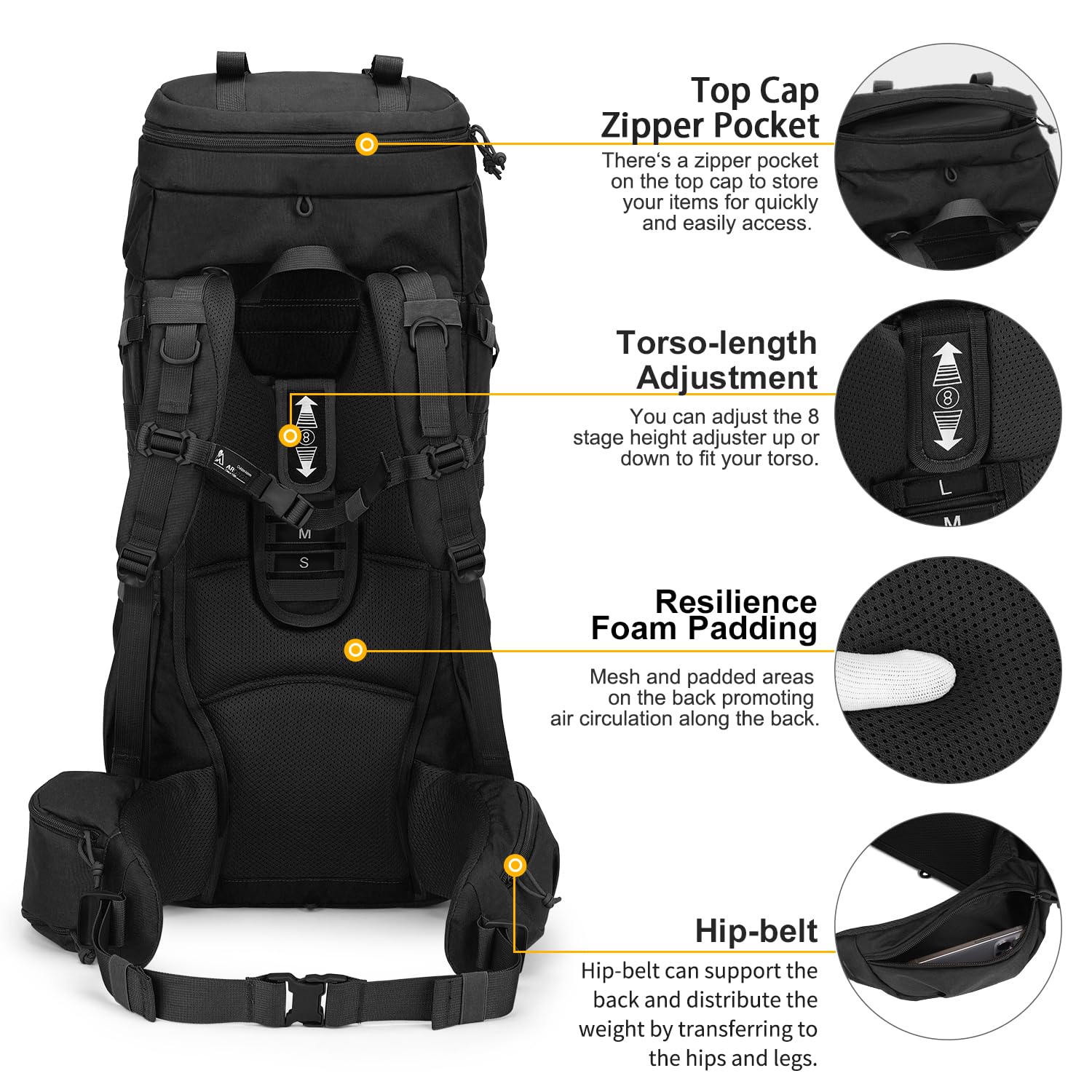 Mardingtop Mochila táctica militar de 70 l, con protección contra la lluvia, para deportes al aire libre