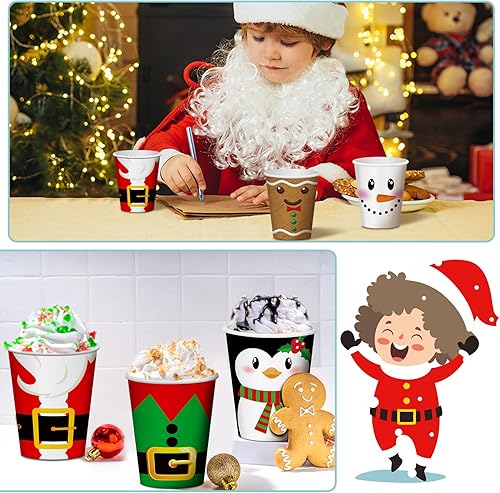 Miniatura 4 de Gerrii 150 vasos de papel desechables de Navidad de 9 onzas, tazas de papel de chocolate caliente, tazas de papel de cacao para bebidas de invierno,
