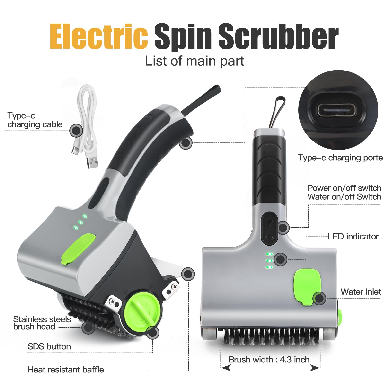 PURAMI Wireless Electric steam Grill Brush and Scraper for Barbecue Outdoor Indoor Grill,Cordless Handheld steam Grill Cleaner, Unique Tool for Stove, Oven,Charbroil Chimney(Grey)